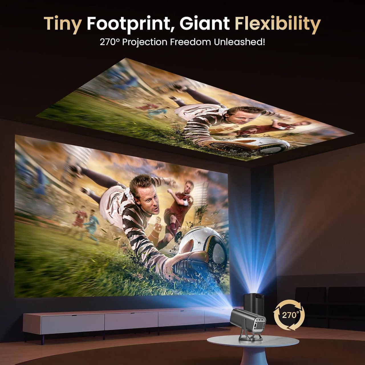 Mini Projector 4K 1080P Support, Mini Projector 22000L with Android 12.0, WiFi 6 and Bluetooth 5.4, Home Cinema Smart Projector with Car Keystone Mobile Phone 270° Rotation for PC/HDMI/USB/TF Card