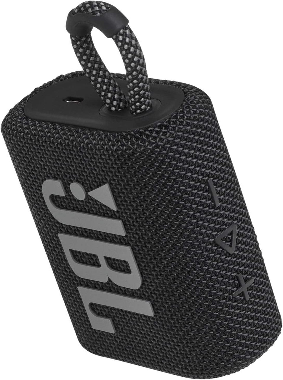 JBL GO 3 - Wireless Bluetooth portable speaker with integrated loop for travel with USB C charging cable, in white