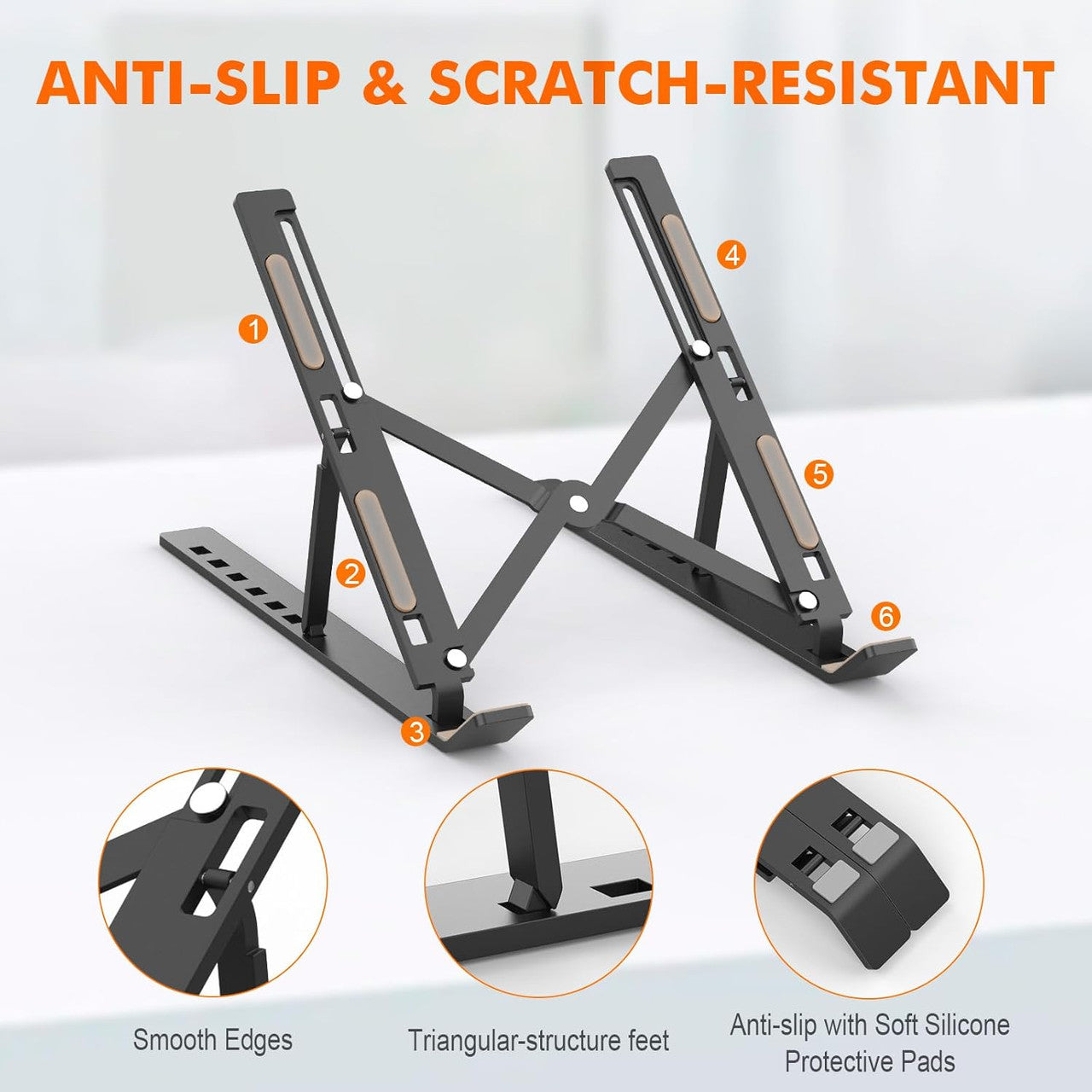 GRIFEMA GB1054B Black Laptop Stand for Desk, Adjustable Laptop Riser, Portable Laptop Stand with 6 Angle Adjustment for 10”-17.3” Laptops, Tablets
