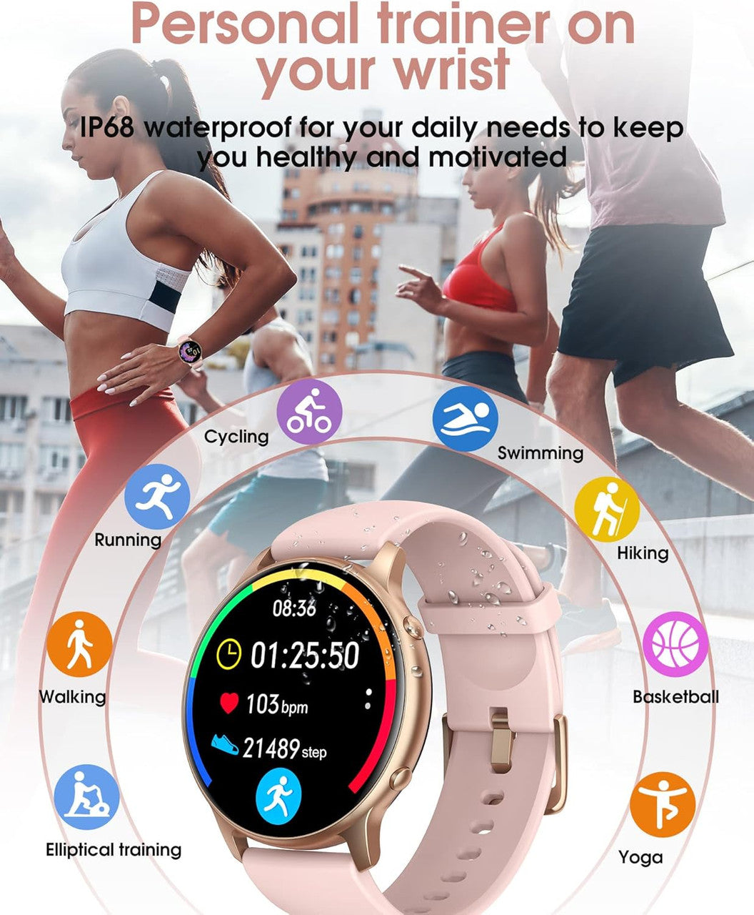 TUYOMA Women's Smart Watch – 1.32 Inch HD Smartwatch for Women, IP68 Waterproof Watch, DIY Dial, Oximeter, Sleep Monitor, Heart Rate Monitor, Pedometer, for Android iOS