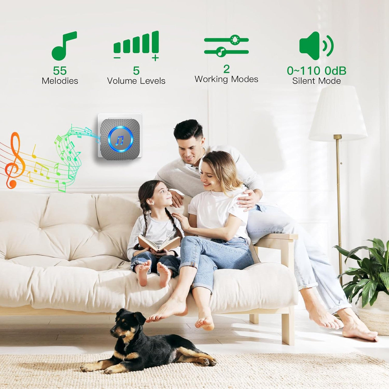 SURFOU Wireless Doorbell Waterproof, 1,300 ft Long Range Cordless Battery Operated, Wall Plug in Electric Door Chime Kit with 55 Melodies 5 Volume to Choose, LED Door Entry Bell, Black