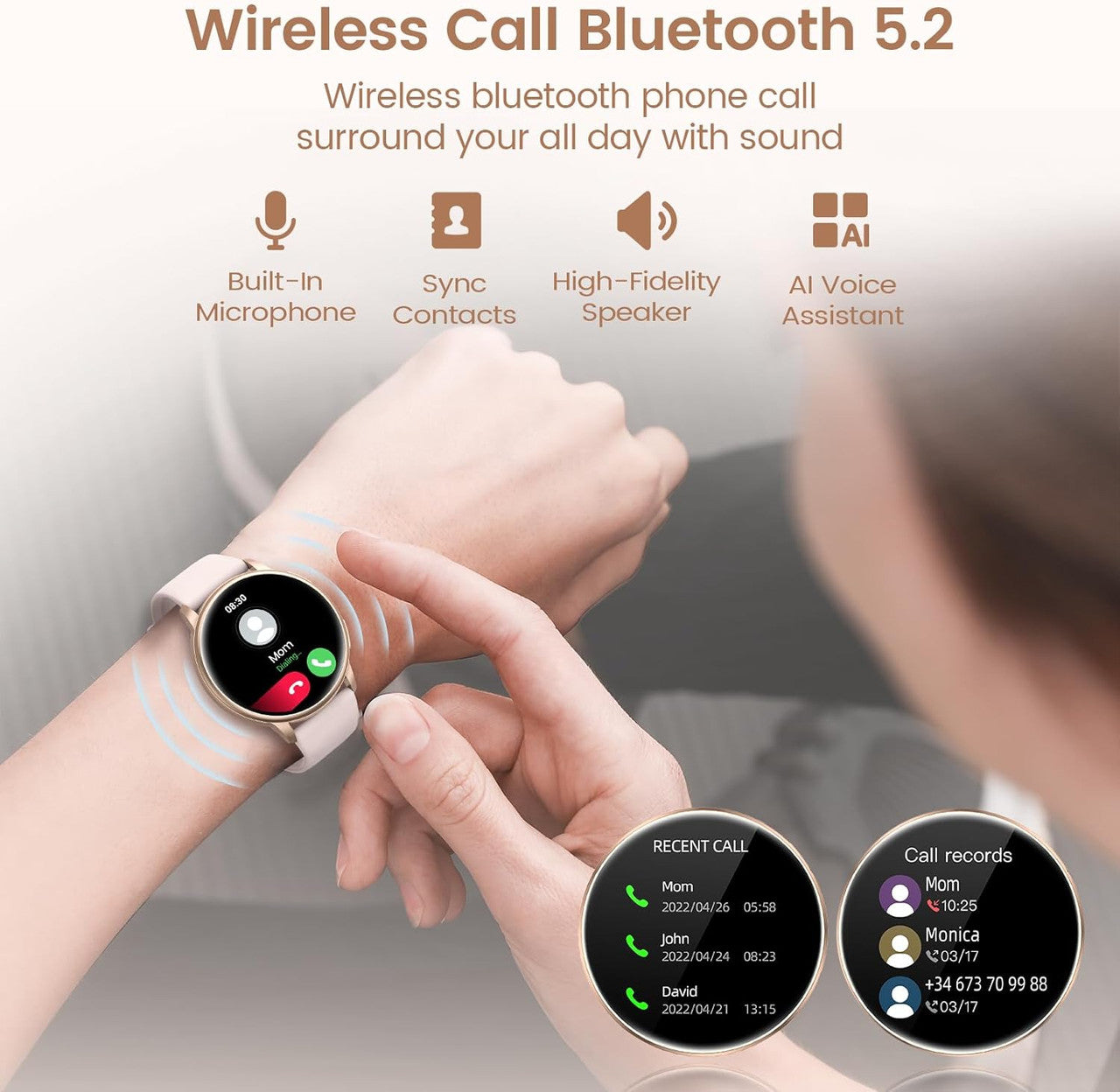 RUXINGX Women's Smartwatch with Phone Function, G35, 1.32 Inch HD Full Touch Screen Watch with SpO2 Heart Rate Monitor Menstrual Cycle Sleep Monitor Pedometer Calories Fitness Tracker IP68 iOS Android Rose