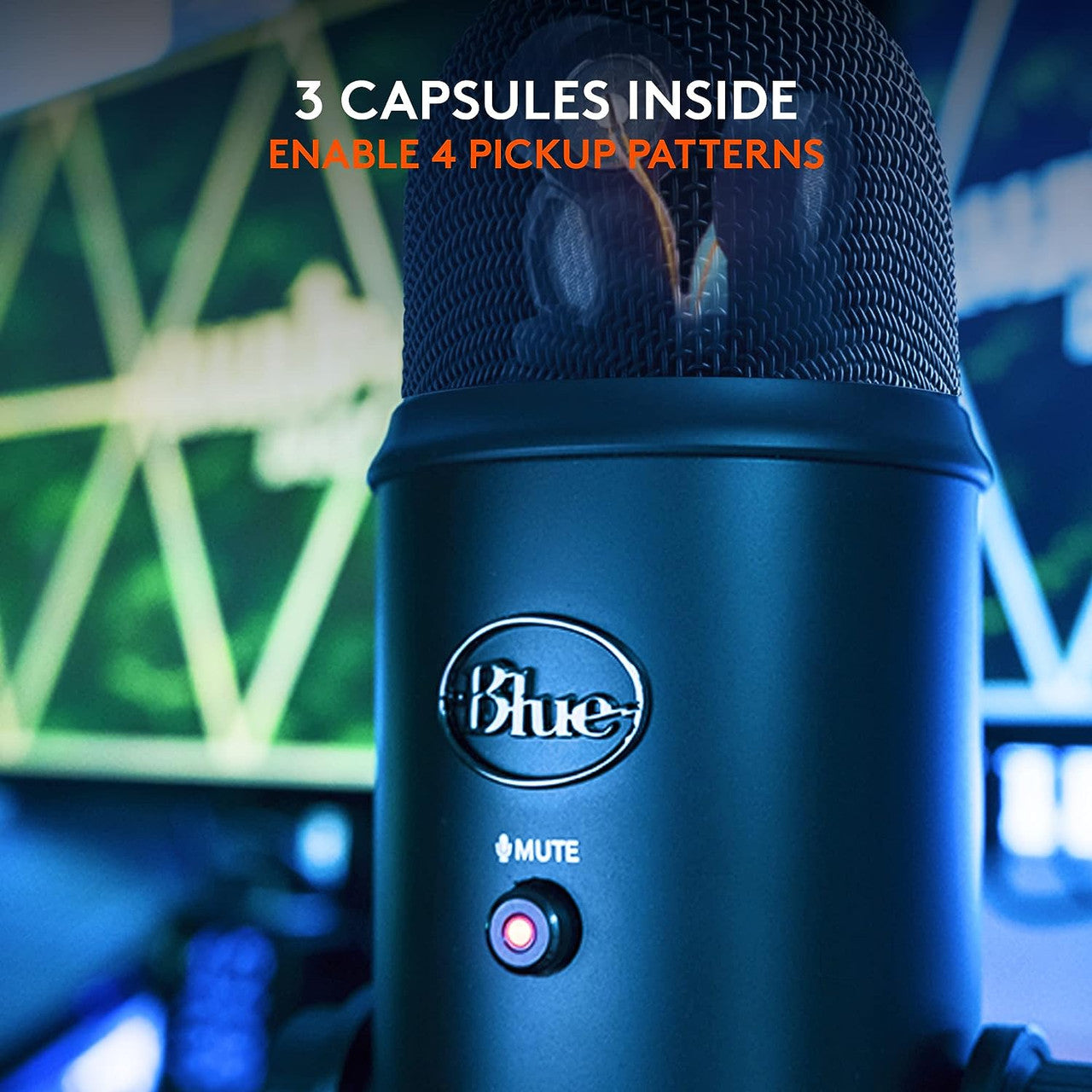 Blue Microphones Yeti USB microphone blackout (for recording and streaming on PC and Mac, Three condenser capsules, four polar patterns, headphone output and volume control Plug and Play)