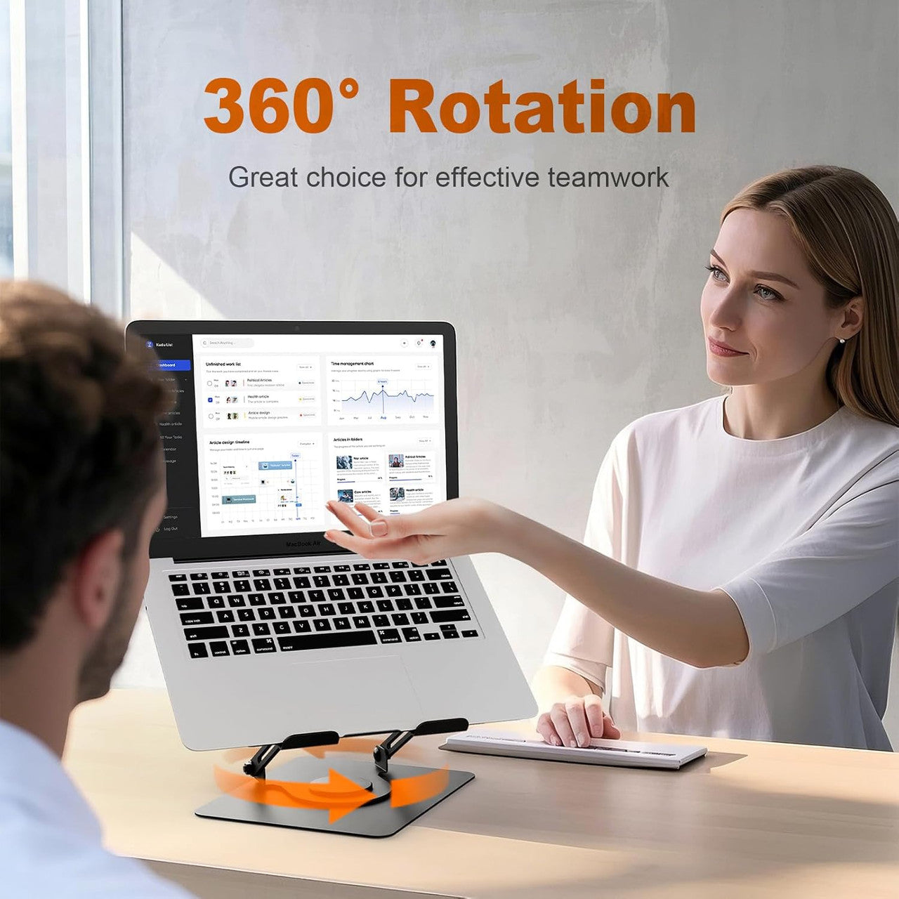 GRIFEMA Laptop Stand for Desk, Foldable Laptop Riser with 360° Swivel Base, Adjustable Height & Angle, Ventilated Computer Stand Compatible with MacBook Air/Pro, Dell, and 11-17" Laptops - Black