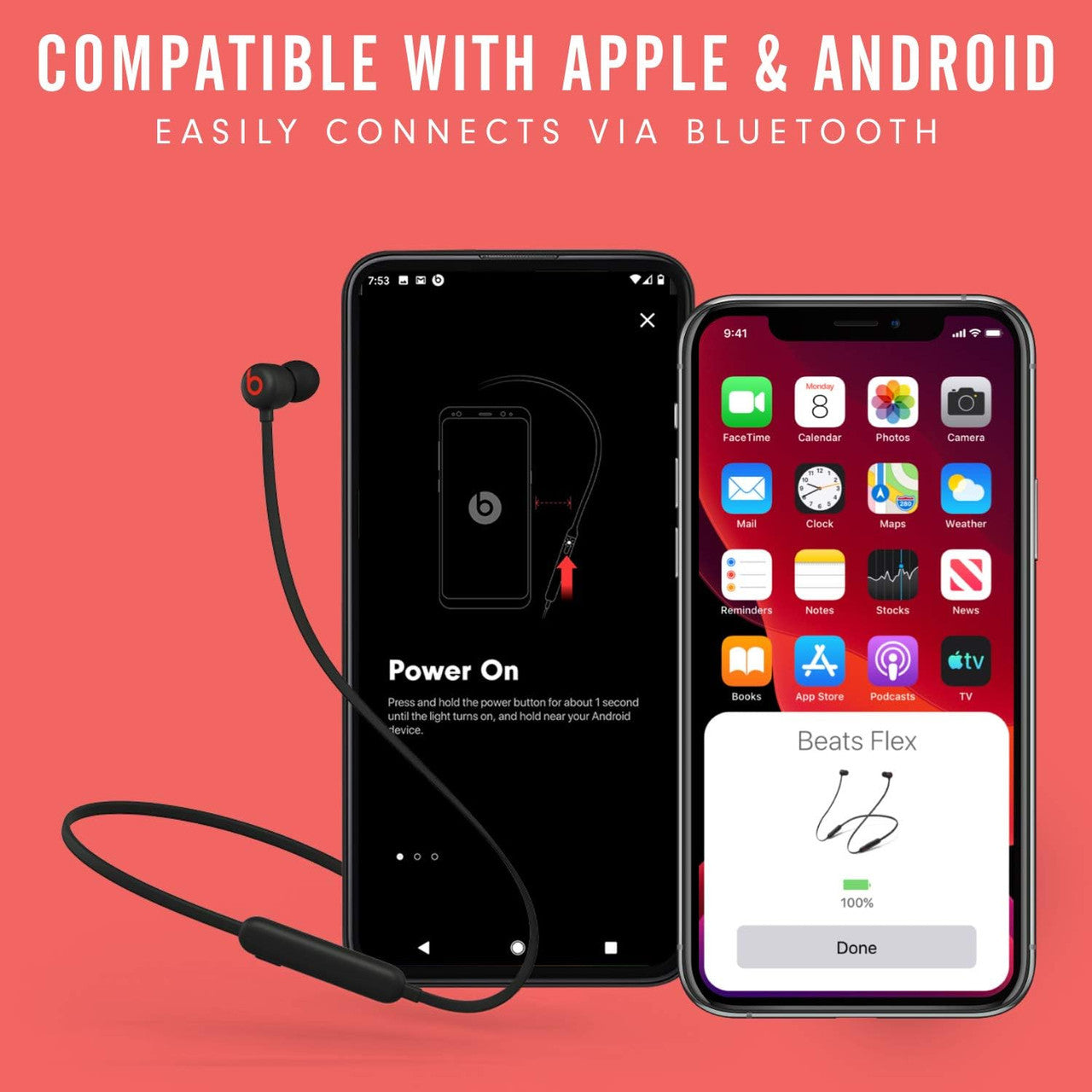 Beats Flex Wireless In-Ear Headphones, Apple W1 Chip, Magnetic, Bluetooth Class 1, 12 Hours Playback