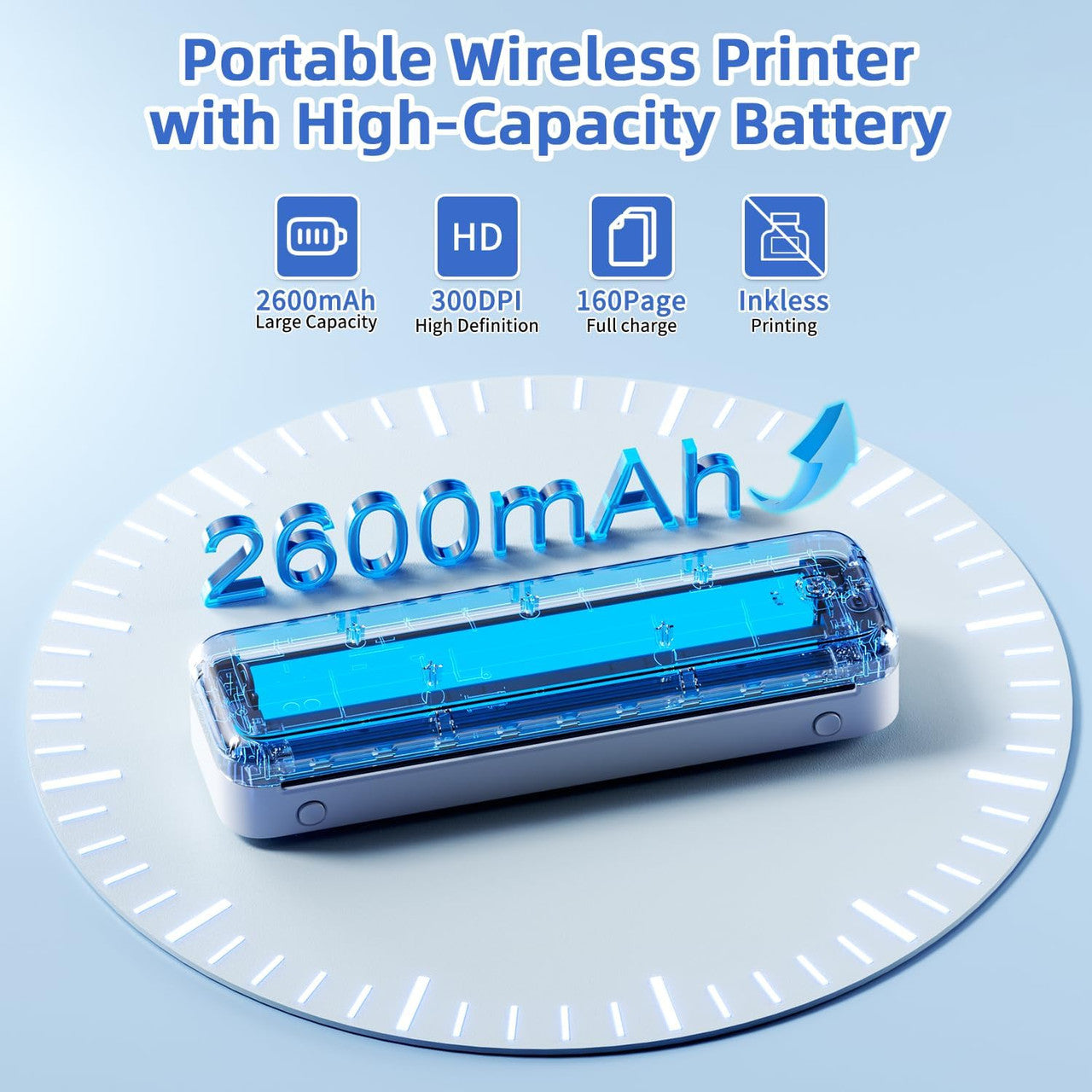 Phomemo M834 Thermal Printer, Portable Printer A4 Compatible with Phone & Laptop, Bluetooth Mobile Printers for Home Use, Inkless Printers for Office, Photo, Home, School, Outdoor, White