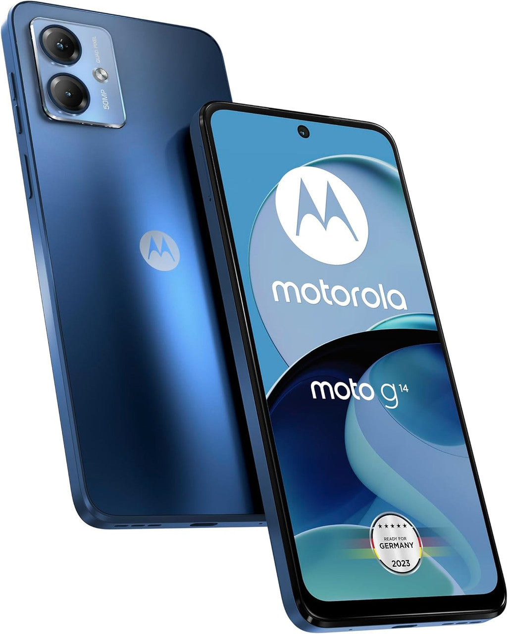 Motorola Moto g14 Smartphone (6.5 Inch (16.5 cm) FHD+ Display, 50 MP Front Camera, 4/128 GB, 5000 mAh, Android 13) Sky Blue, includes Protective Cover and Car Adaptor