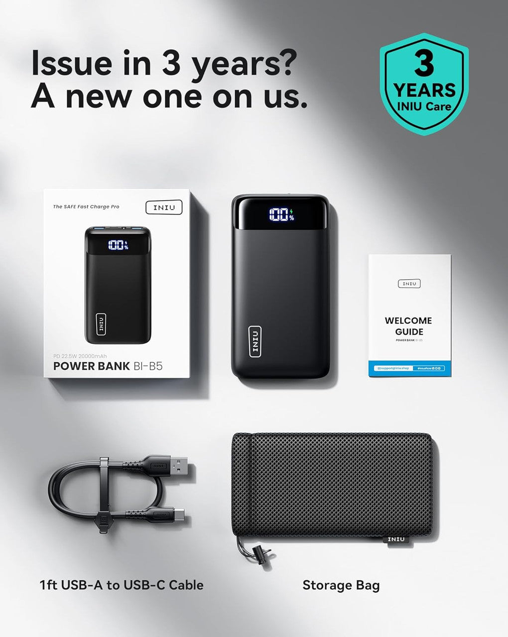 INIU BI-B5 Power Bank, 20000mAh Fast Charging Portable Charger, 22.5W Powerbank with USB C Input & Output, Battery Pack PD3.0 QC4.0 for iPhone 15 14 13 12 11 Pro Max Mini Plus Samsung S22 S21 S20 iPad etc