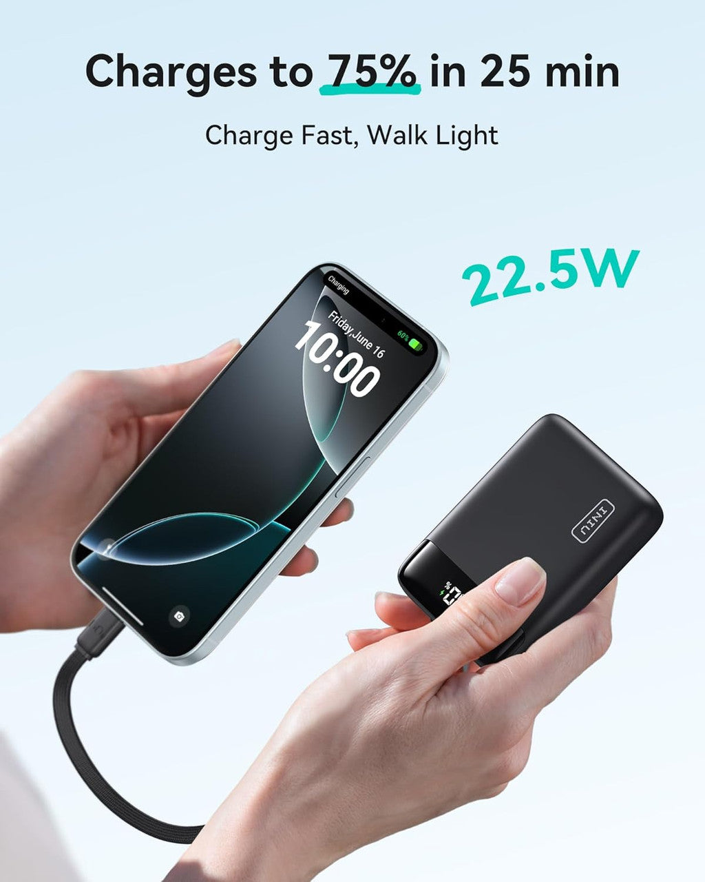INIU 20000mAh P51 Power Bank, Smallest Fast Charging 22.5W Portable Charger, USB C In&Out Mini Powerbank, Phone Battery Pack for iPhone 17 16 15 Pro Samsung S25 S24 Airpods iPad etc Travel & Camping - P51