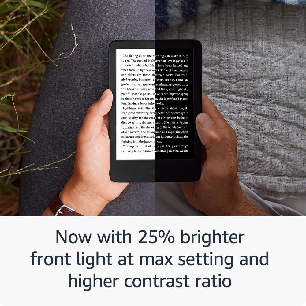 Amazon Kindle (newest gen) – Lightest and most compact Kindle with glare-free display, faster page turns, adjustable front light and long battery life – 16 GB – With Ads – Black