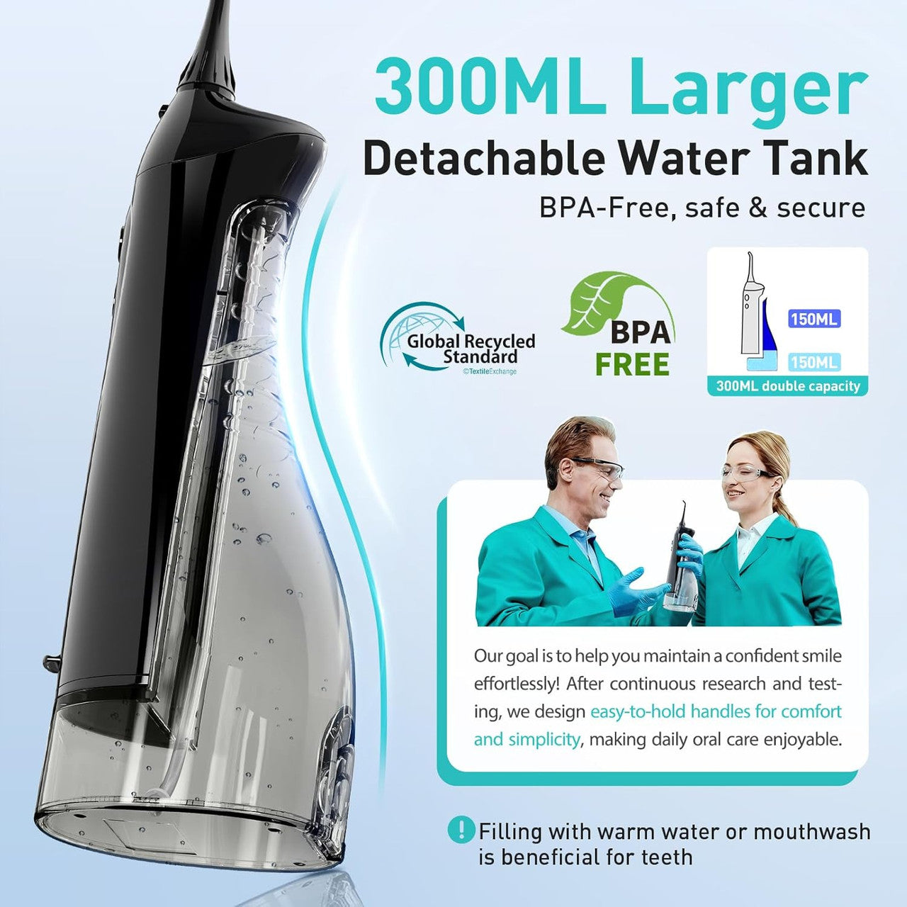 COSLUS Water Dental Flosser Teeth Pick C20(F5020E): Portable Cordless Oral Irrigator 300ML Rechargeable Travel Irrigation Cleaner IPX7 Waterproof Electric Flossing Machine for Teeth Cleaning