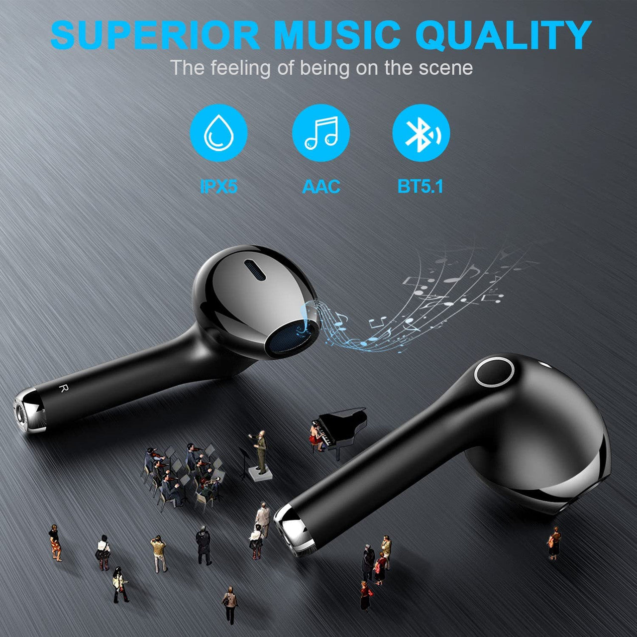 Wireless Earbuds Bluetooth T9, yobola Wireless Headphones HiFi Stereo, IPX5 Waterproof Wireless Earphones Touch Control, Bluetooth Earphones 5.1 Built-in Microphone, USB-C Charging with Sport/Fitness
