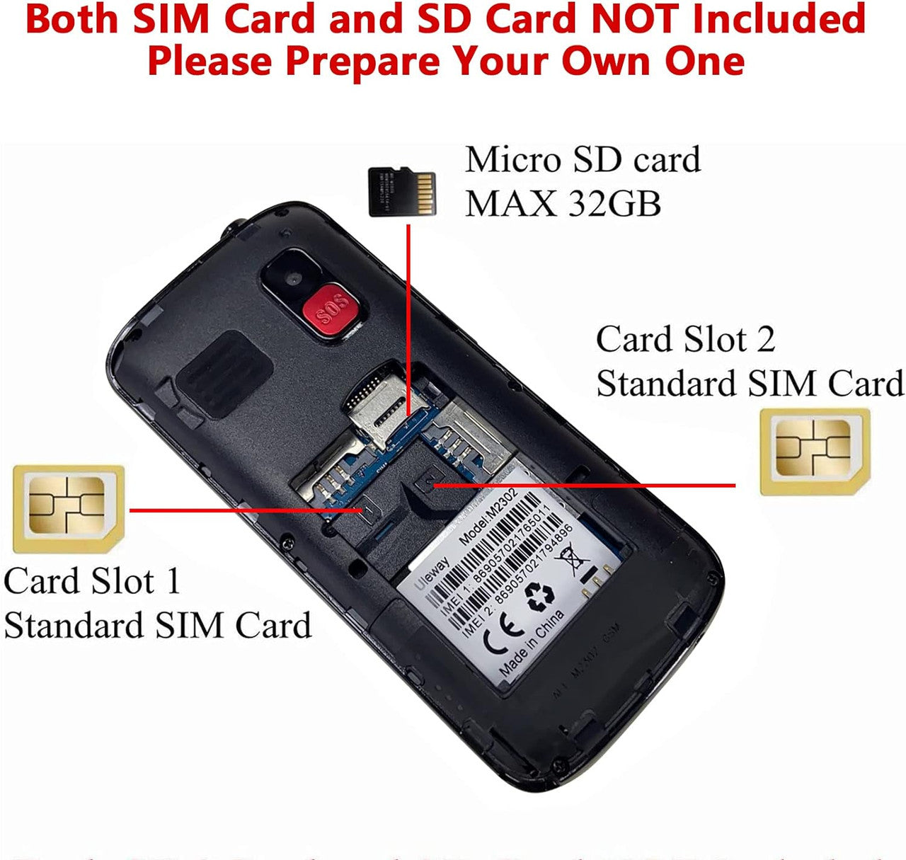 uleway Senior Mobile Phone without Contract, Large Buttons, Mobile Phone Simple and Buttons, Emergency Call Function, 2.3 Inch Display Mobile Phone for Seniors