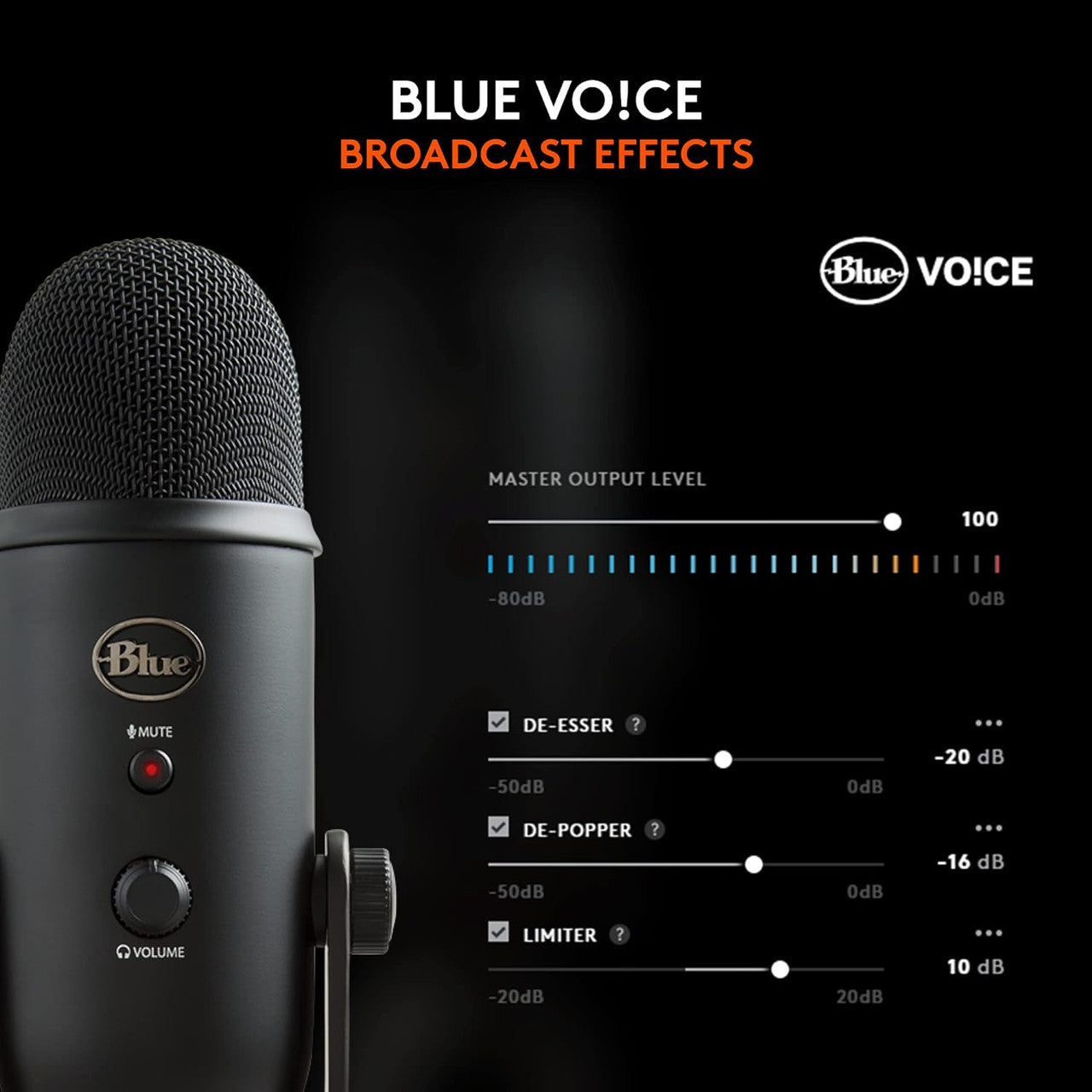 Blue Microphones Yeti USB microphone blackout (for recording and streaming on PC and Mac, Three condenser capsules, four polar patterns, headphone output and volume control Plug and Play)