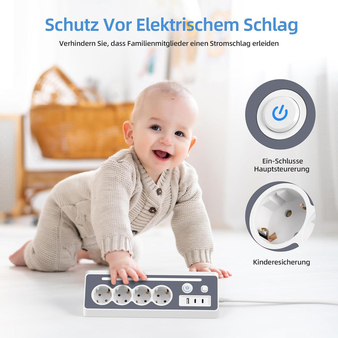 PD30W Power Strip 4 Sockets with USB and 2 Type C 3680W with Switch, Triangle with LED, Corner Power Strip for Kitchen, Office