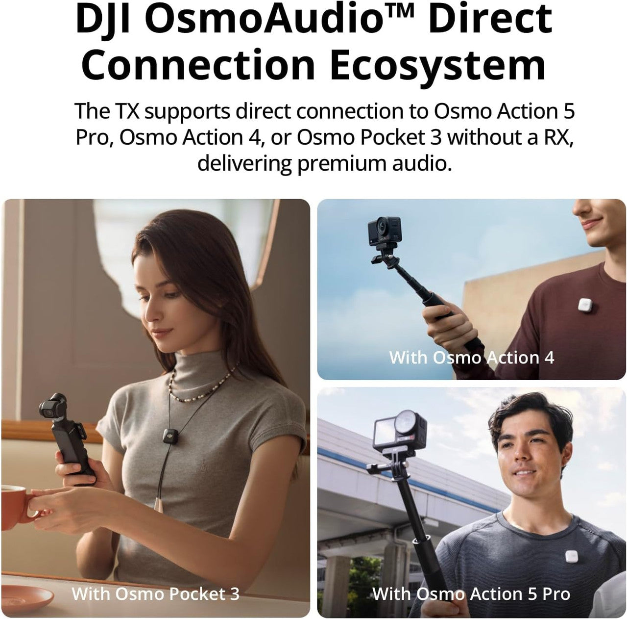 DJI Mic Mini (1 TX + 1 RX), Wireless Lavalier Microphone, Detail-Rich Audio, Noise Cancelling, Automatic Limiting, Wireless Microphone for Camera/iPhone/Android, Vlog, Streaming, 400m Transmission
