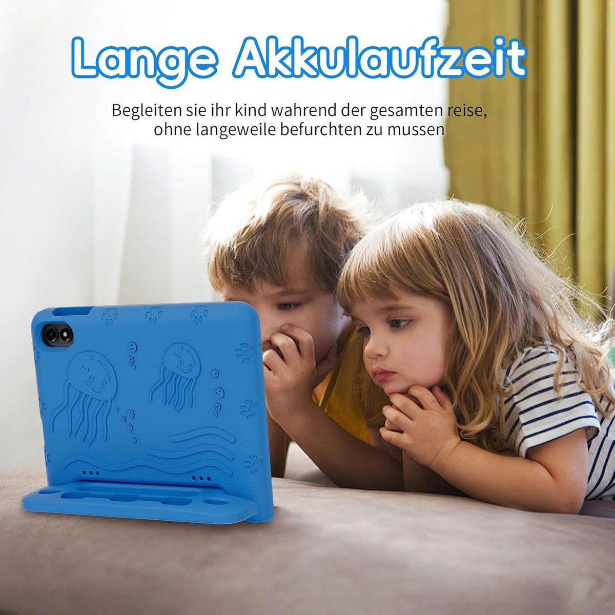 JIKOCXN Children's Tablet, 10 Inch Android 14 Tablets, Octa Core Tablet for Children, 10 GB RAM + 64 GB ROM, 1280 x 800 LCD Touchscreens, 6000 mAh, WiFi 5, BT5.0, Dual Camera, GPS (Blue)
