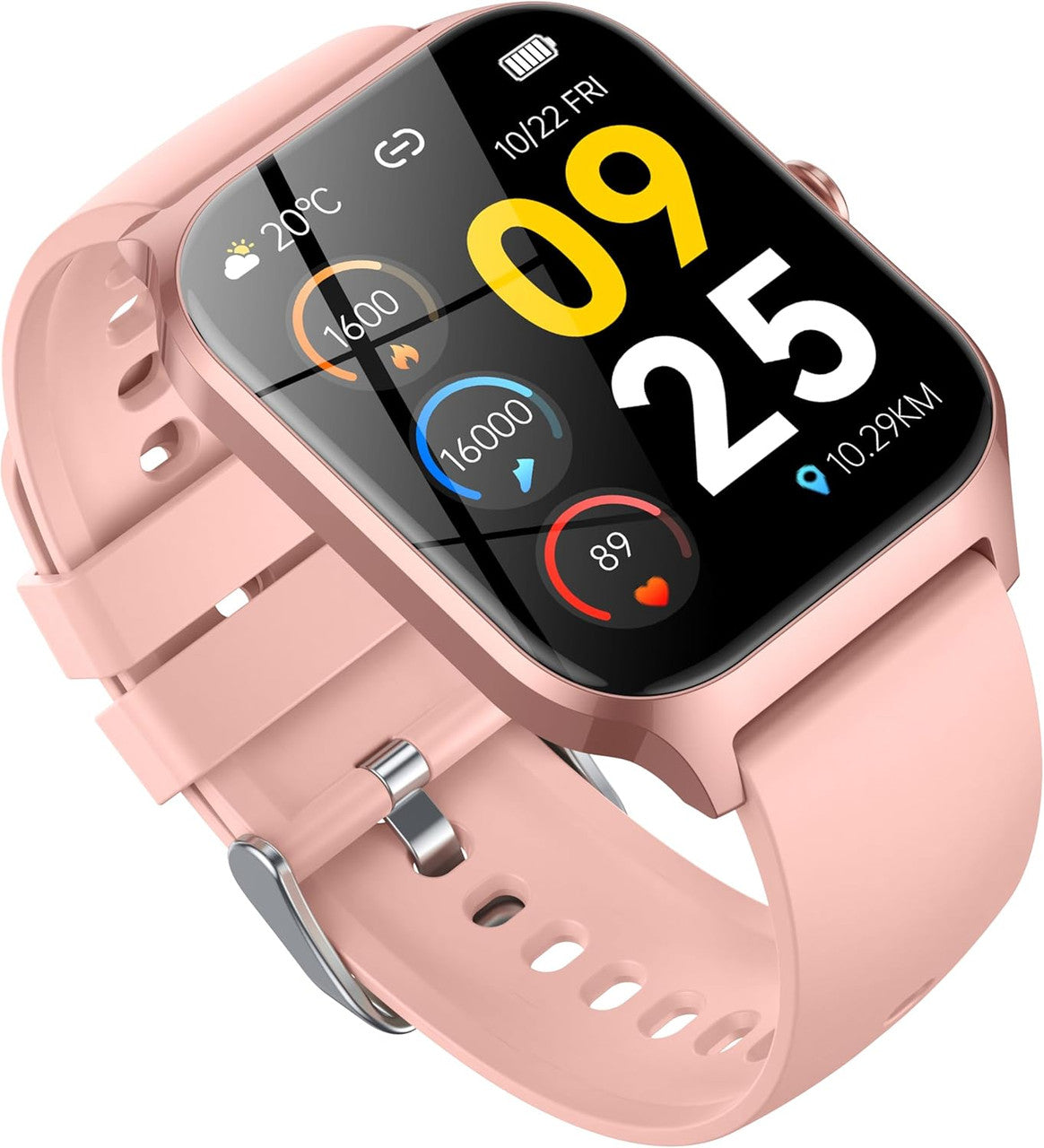 CASCHO Smartwatch Men Women Smart Watch with 4.6 cm 1.85 Inch Touch Screen IP68 Waterproof Smart Watches for Android iOS (Light Pink, Rose Gold)