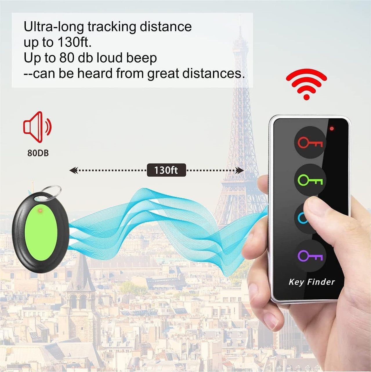 Key Finder Key Finder, Reyke Remote Finder Wireless RF Object Finder with LED Torch for Keys, Wallet, Phone and Pet Tracker (RF Transmitter, 4 Receivers)
