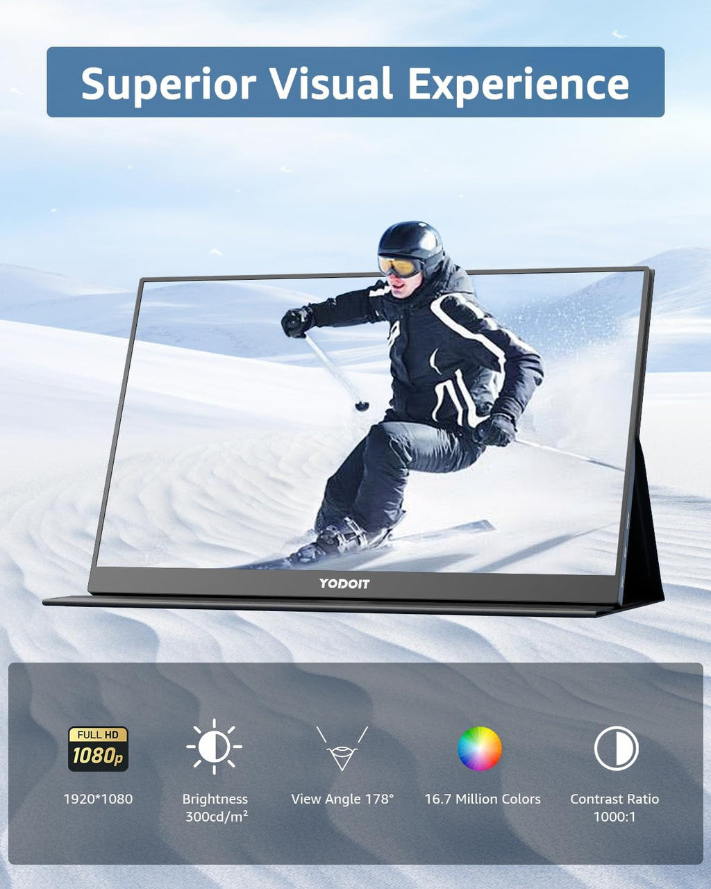 Yodoit Portable Monitor 15.6" FHD 1920x1080P IPS | USB-C & HDMI Connectivity, Built-in Speakers, Smart Cover for Laptop, PC, Mac, PS3/4/5, Xbox