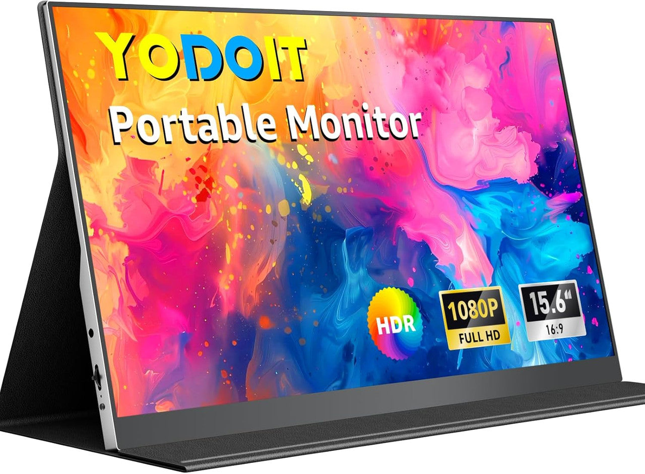 Yodoit Portable Monitor 15.6" FHD 1920x1080P IPS | USB-C & HDMI Connectivity, Built-in Speakers, Smart Cover for Laptop, PC, Mac, PS3/4/5, Xbox