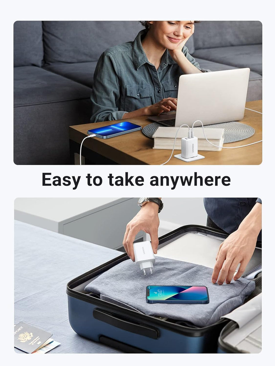UGREEN 65W USB C Fast Charger 3 Ports Compatible with MacBook Pro Air M3 M2 M1 iPhone 15 Plus Pro Max 14 13 12 11 X Galaxy S24 Ultra Plus S23 Pixel 8 Pro 7a 6a iPad Pro Air Dell XPS 13 (White)