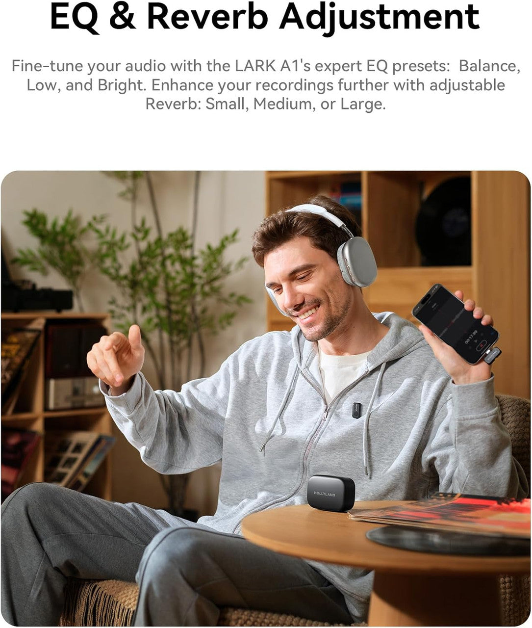 Hollyland LARK A1 Wireless Mini Microphone for iPhone15/16 & Android, Pure Sound, Noise Cancelling, Magnetic Microphone for YouTube, TikTok, Podcast, Vlogging(2TX+2RX+Charging Case)-Black