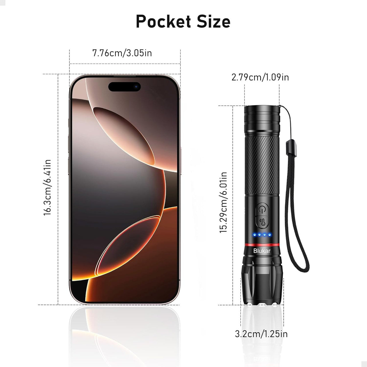 Blukar LED Torch 2 Colour Temperatures, 2000 L Super Bright Zoomable Torches Rechargeable with 10 Light Modes, Long Battery Life, Waterproof Hand Lamp Flashlight for Camping, Outdoor, Emergency, etc. [Energy Class A+++]