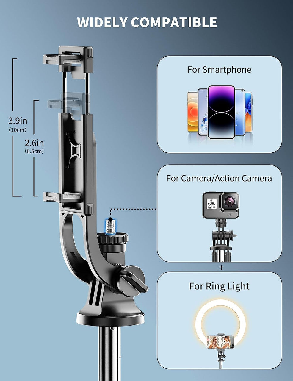SelfieShow 180 cm Mobile Phone Tripod Stand & Selfie Stick, Universal Phone Holder with Wireless Remote, Black, Compatible with iPhone, Samsung, Huawei & More, Stainless Steel, Cell Phone Tripod