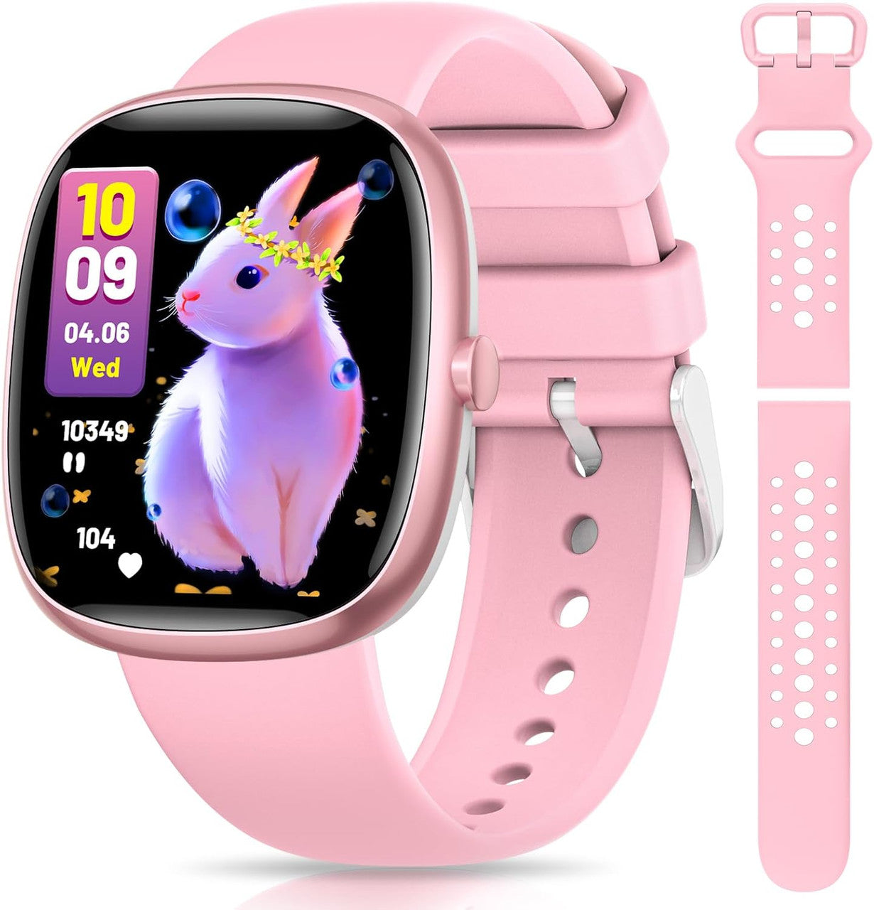 TotsyFun Children's Smartwatch for Boys and Girls, IP68 Waterproof Fitness Activity Tracker Watch, Heart Rate, Sleep Monitor, Pedometer, Alarm Clock, Children's Gifts for Teenagers from 5 Years, Pink