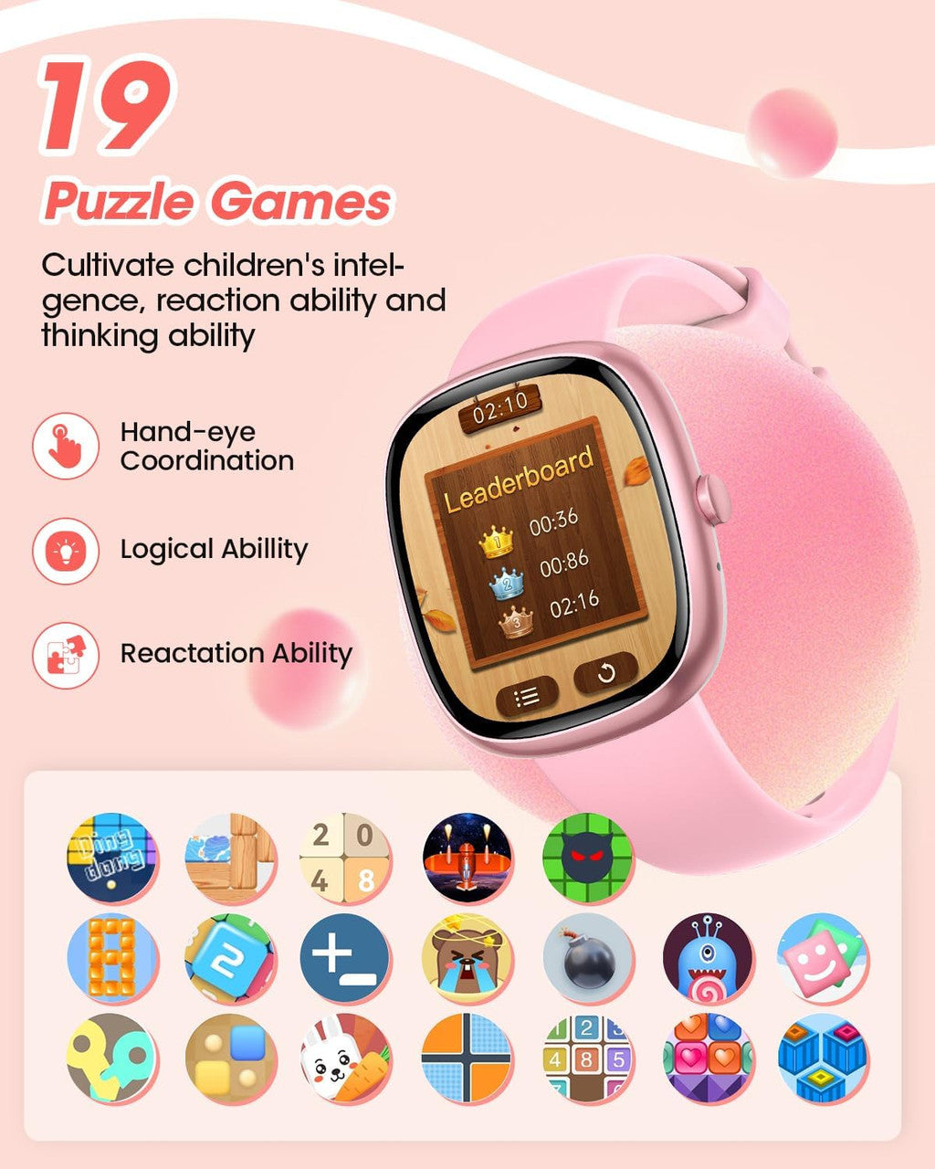 TotsyFun Children's Smartwatch for Boys and Girls, IP68 Waterproof Fitness Activity Tracker Watch, Heart Rate, Sleep Monitor, Pedometer, Alarm Clock, Children's Gifts for Teenagers from 5 Years, Pink