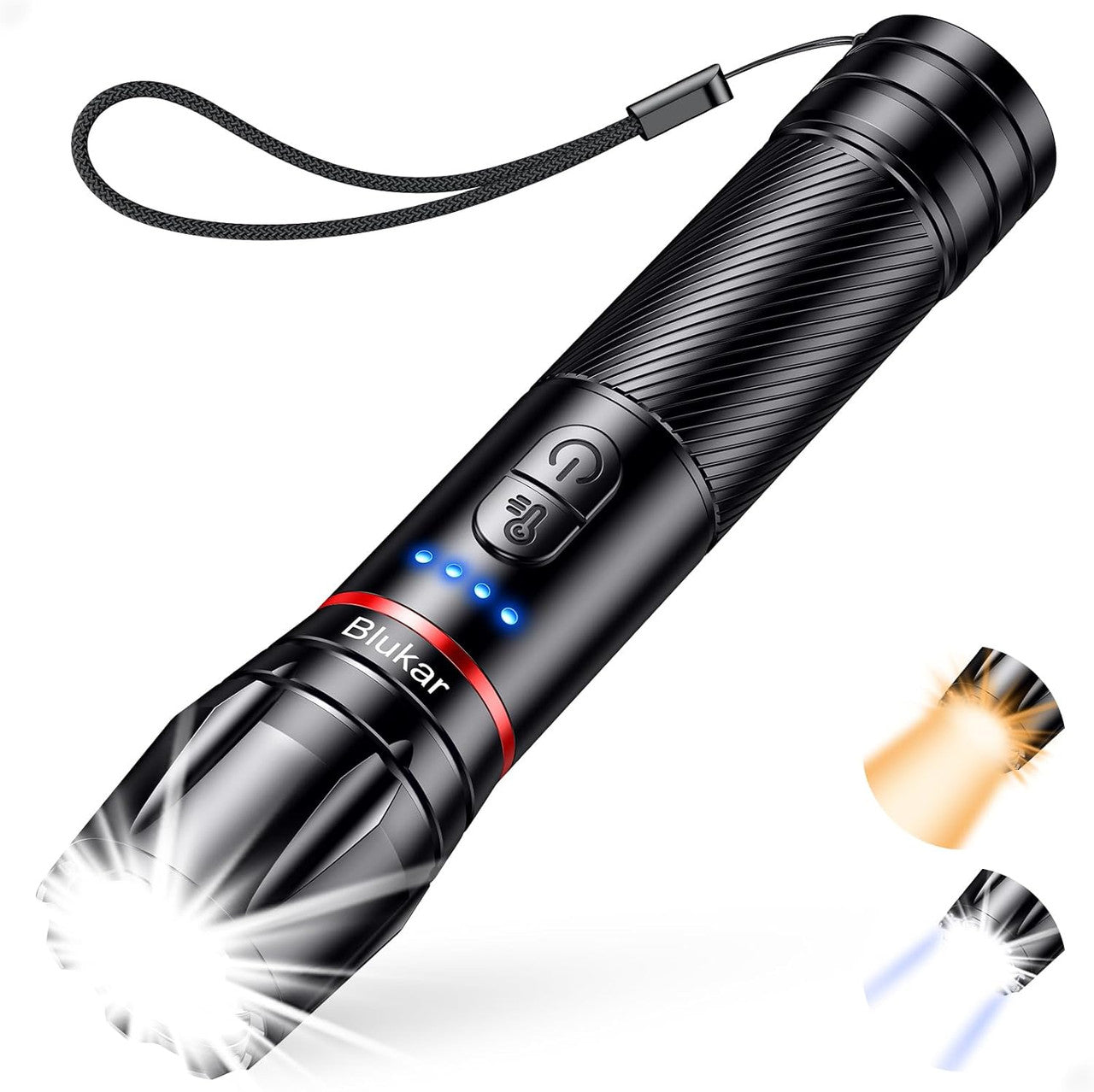 Blukar LED Torch 2 Colour Temperatures, 2000 L Super Bright Zoomable Torches Rechargeable with 10 Light Modes, Long Battery Life, Waterproof Hand Lamp Flashlight for Camping, Outdoor, Emergency, etc. [Energy Class A+++]
