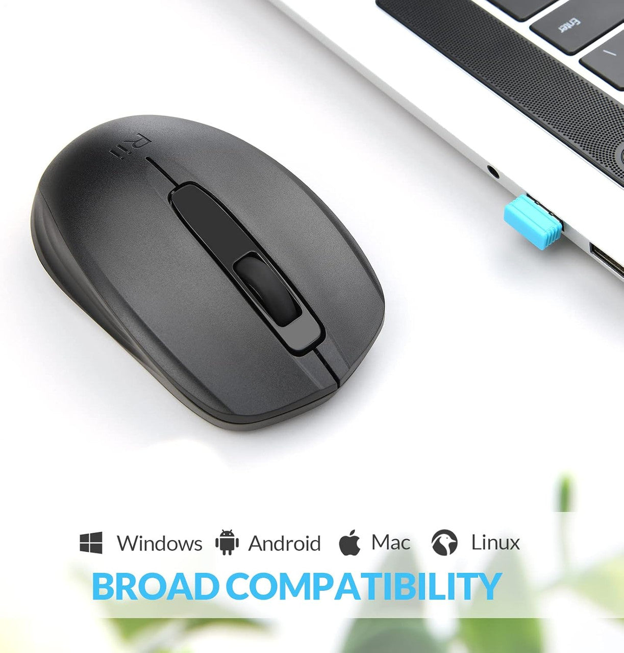 Rii Wireless Mouse 2.4G Wireless Mouse with USB Receiver (located in the battery compartment on the back of the mouse) for left and right handed users, PC/Laptop/Windows, black