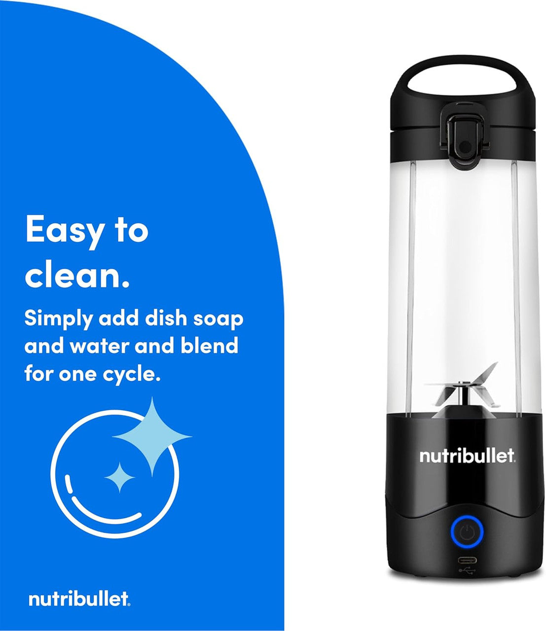 nutribullet Portable Mixer, 475 ml BPA-Free Tritan Cup, Mini Blender with 4-Point Stainless Steel Blade, Multifunctional Mixer, USB-C Charger, 15+ Mixing Processes, NBP003B