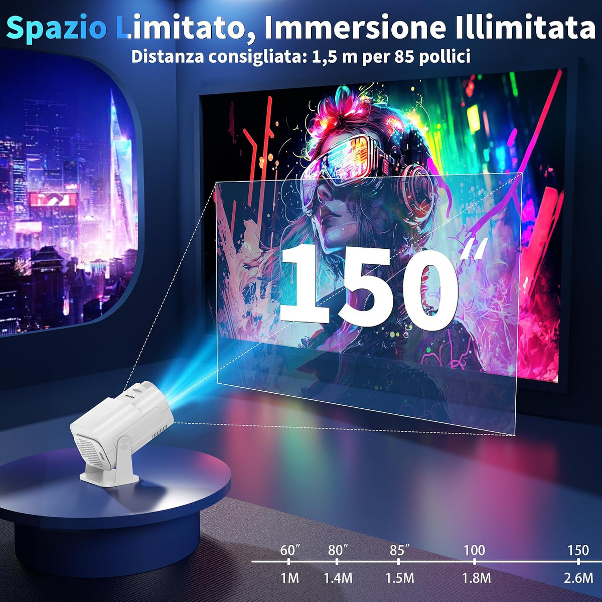 [Integrated App & 2026 Upgraded] 1080P 4K Projector with WiFi 6 Bluetooth 5.2 Mini Portable Projector Supports 270° Rotatable Auto Keystone Projector TV Stick/USB/HDMI/PC with HDMI Cable & Mouse, White.