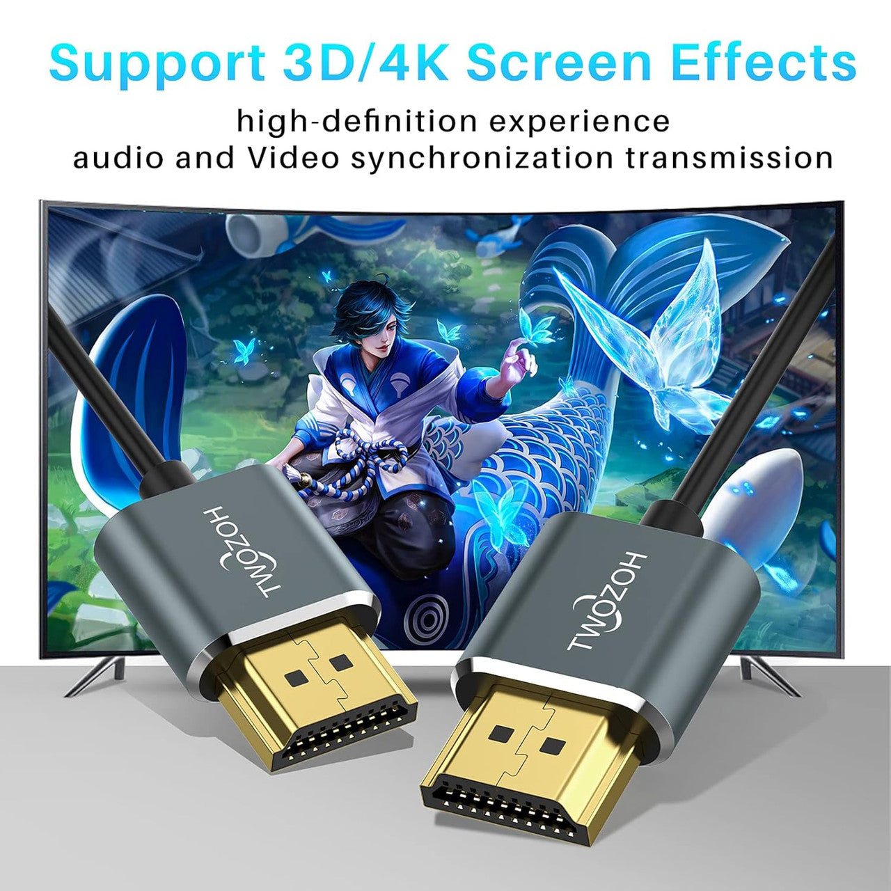 Twozoh Flexible and Slim HDMI Cable 0.3M 1 Piece, Ultra Slim HDMI Cables Supports High Speed 4K@60Hz 18Gbps 2160P/1080P