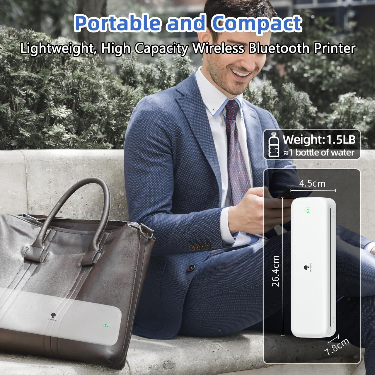 Phomemo M834 Thermal Printer, Portable Printer A4 Compatible with Phone & Laptop, Bluetooth Mobile Printers for Home Use, Inkless Printers for Office, Photo, Home, School, Outdoor, White
