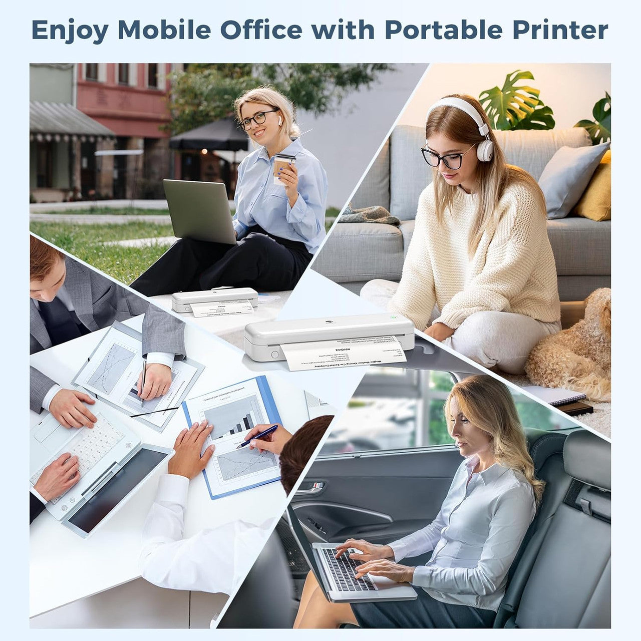 Phomemo M834 Thermal Printer, Portable Printer A4 Compatible with Phone & Laptop, Bluetooth Mobile Printers for Home Use, Inkless Printers for Office, Photo, Home, School, Outdoor, White