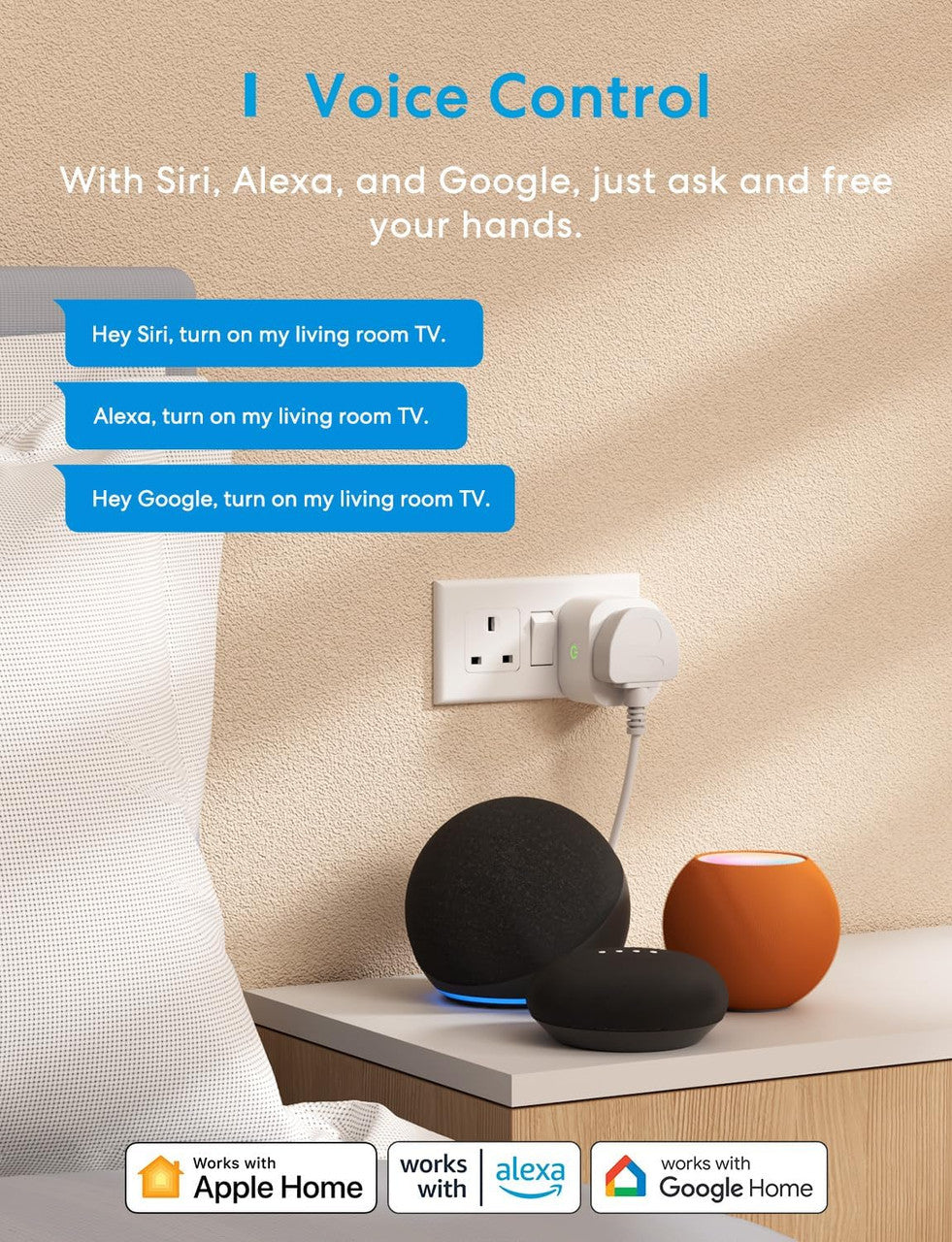 Meross Matter Smart Plug with Energy Monitoring, Mini WiFi Plug with Matter Simple Setup(MSS) Feature, Works with Apple HomeKit, Alexa, Google Home, SmartThings, Remote Voice Control, 13A