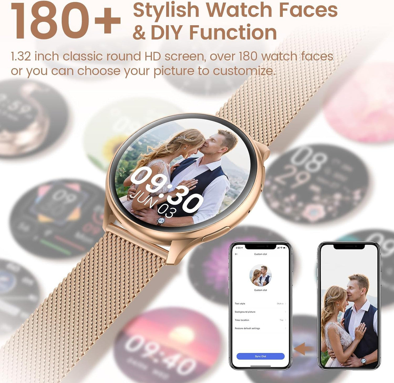 RUXINGX Women's Smartwatch with Phone Function, G35, 1.32 Inch HD Full Touch Screen Watch with SpO2 Heart Rate Monitor Menstrual Cycle Sleep Monitor Pedometer Calories Fitness Tracker IP68 iOS Android Rose