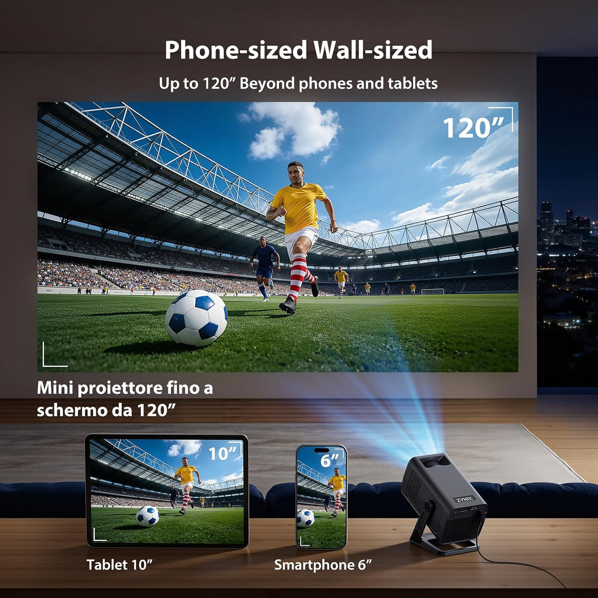 ZYNIX NIX500 Home Cinema Projector with Android 14 & Built-in Apps, Supports 4K & 1080P with WiFi 6 & Bluetooth 5.4, Auto Keystone & 210° Rotation for Home Cinema & Outdoor
