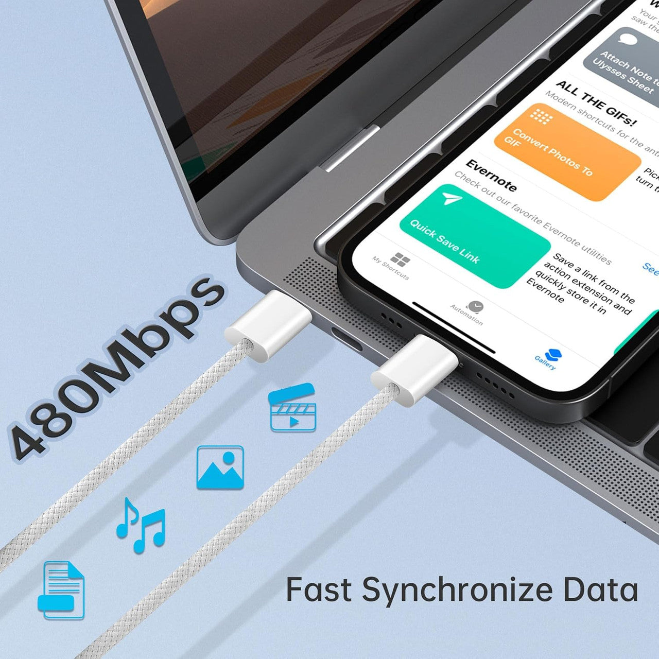 YISH USB C to USB C Cable:60W USB Type C Cable PD 3A Fast Charging Nylon Braided Cable Type C to Type C Charger for iPhone 16 15 Samsung Galaxy S25 S24 Pixel Sony iPad MacBook