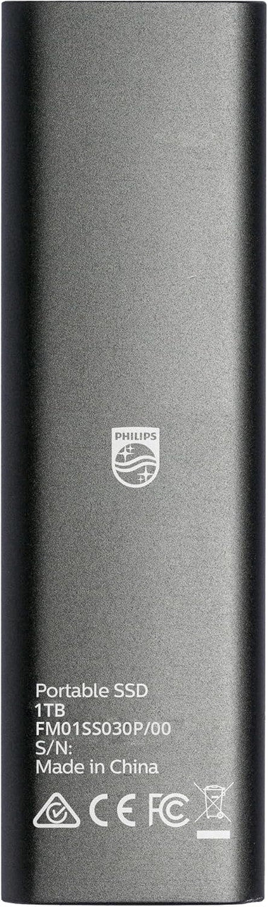 Philips Portable External SSD 1TB - Ultra Slim SATA Ultra Speed USB-C - USB, Read Speed up to 540MB/s, Write Speed up to 540MB/s, Aluminum