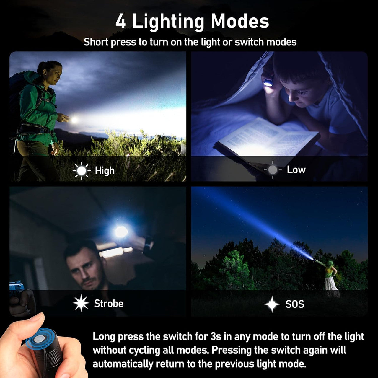 Blukar LED Torch Rechargeable, 2000L Super Bright Adjustable Focus Flashlight, 4 Lighting Modes, Long Battery Life, Waterproof Pocket Size Torch for Power Cuts, Emergency, Camping, Hiking, Outdoor [Energy Class A+++]