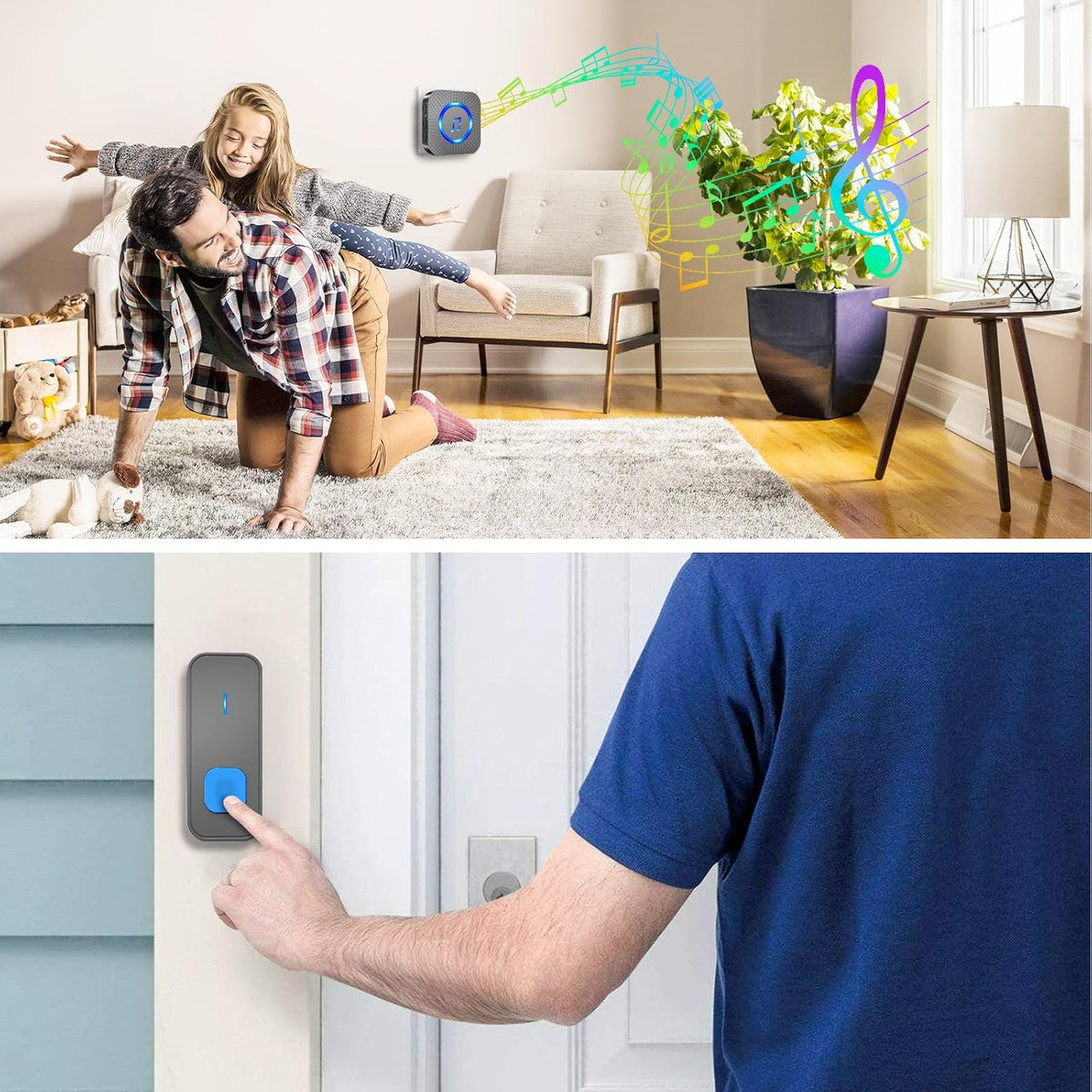 SURFOU Wireless Doorbell Waterproof, 1,300 ft Long Range Cordless Battery Operated, Wall Plug in Electric Door Chime Kit with 55 Melodies 5 Volume to Choose, LED Door Entry Bell, Black