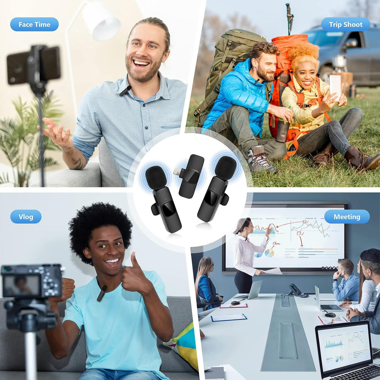 Qhot Wireless Microphones for iPhone iPad,[Lightning], Clip on Lapel Lavalier Bluetooth Microphone Wireless for Video Recording,PC, Laptop, Live Streaming,Podcast,Vlog,Youtube/TikTok(2Pack iOS)