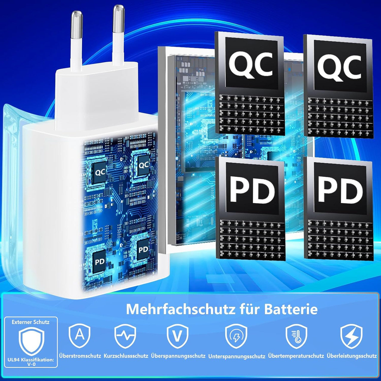USB C Charger, Rombica 4-Port Multiple Charger with USB-C and USB-A, 60W Fast Charger PD3.0 Power Adapter USB Power Supply for iPhone 17 17 Pro Max 16 15 14 13 12 11 XS XR X, iPad, Samsung, Mobile Phones