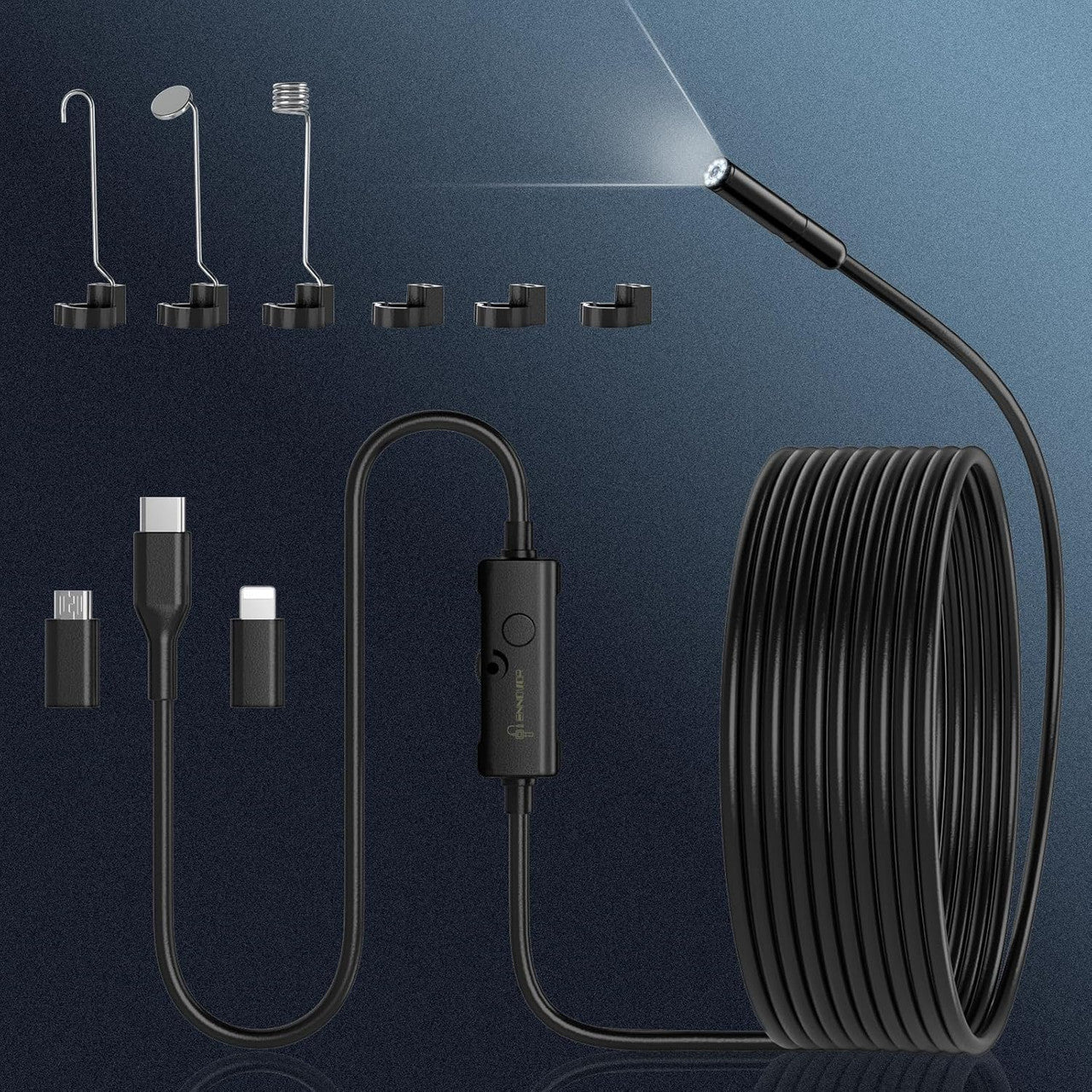 Endoscope Inspection Camera, Ennovor 1920 HD Flexible Rigid Snake Probing Tool, 8 LED Lights No WiFi Snake,Waterproof IP67 Tube Sink Pipe Drain Camera for Android iOS Tablet Samsung (16.4 ft/ 5m)