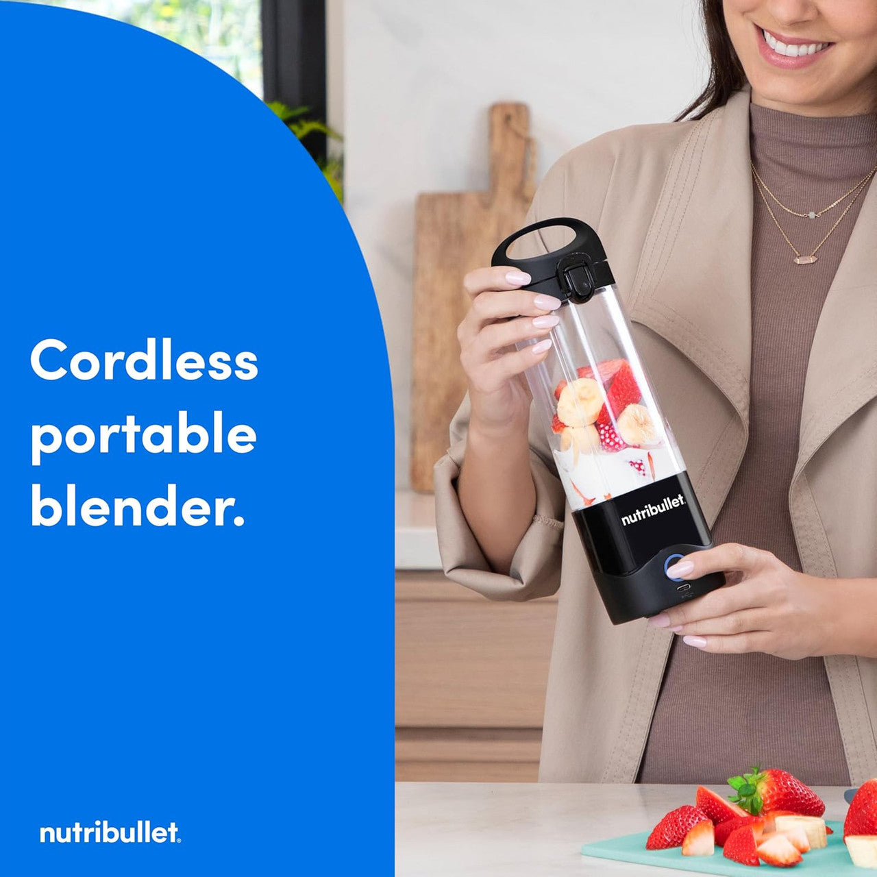 nutribullet Portable Mixer, 475 ml BPA-Free Tritan Cup, Mini Blender with 4-Point Stainless Steel Blade, Multifunctional Mixer, USB-C Charger, 15+ Mixing Processes, NBP003B
