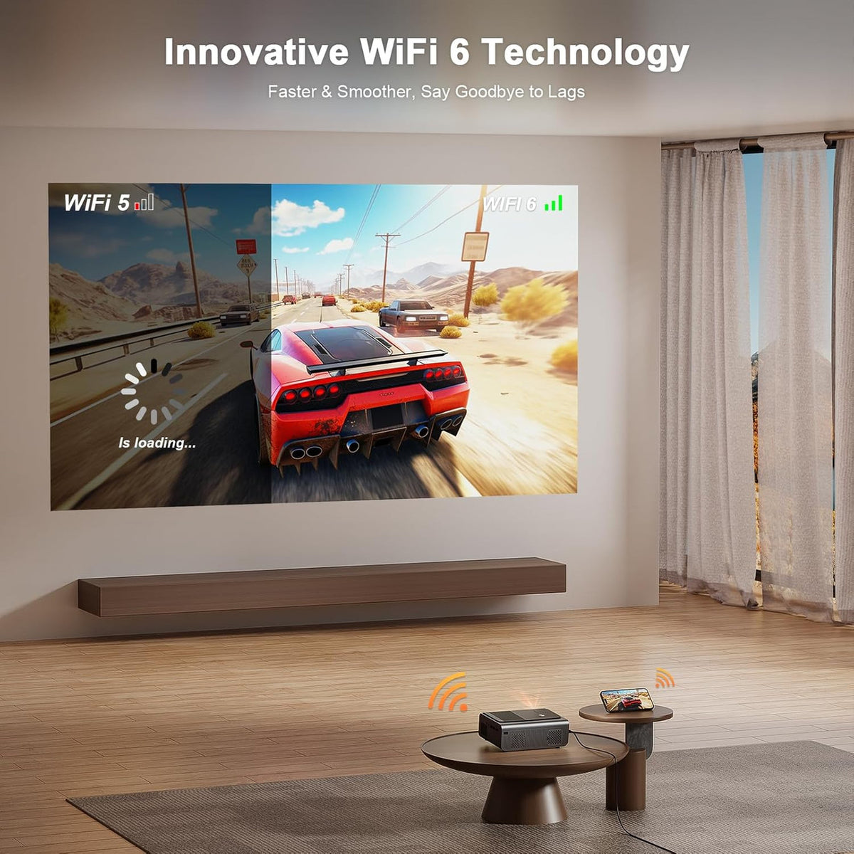 [Built-in -Apps & Auto Focus/Keystone] Smart Projector 4K, VOPLLS 25000L Native 1080P WiFi 6 Bluetooth Outdoor Projector, PPT, 50% Zoom Home Theater Movie Projector for Bedroom/iOS/Android